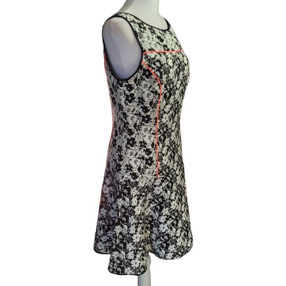 BANANA REPUBLIC Fit Flare Floral Dress 6 Black White Neon Pink Balletcore Party - Picture 4 of 6
